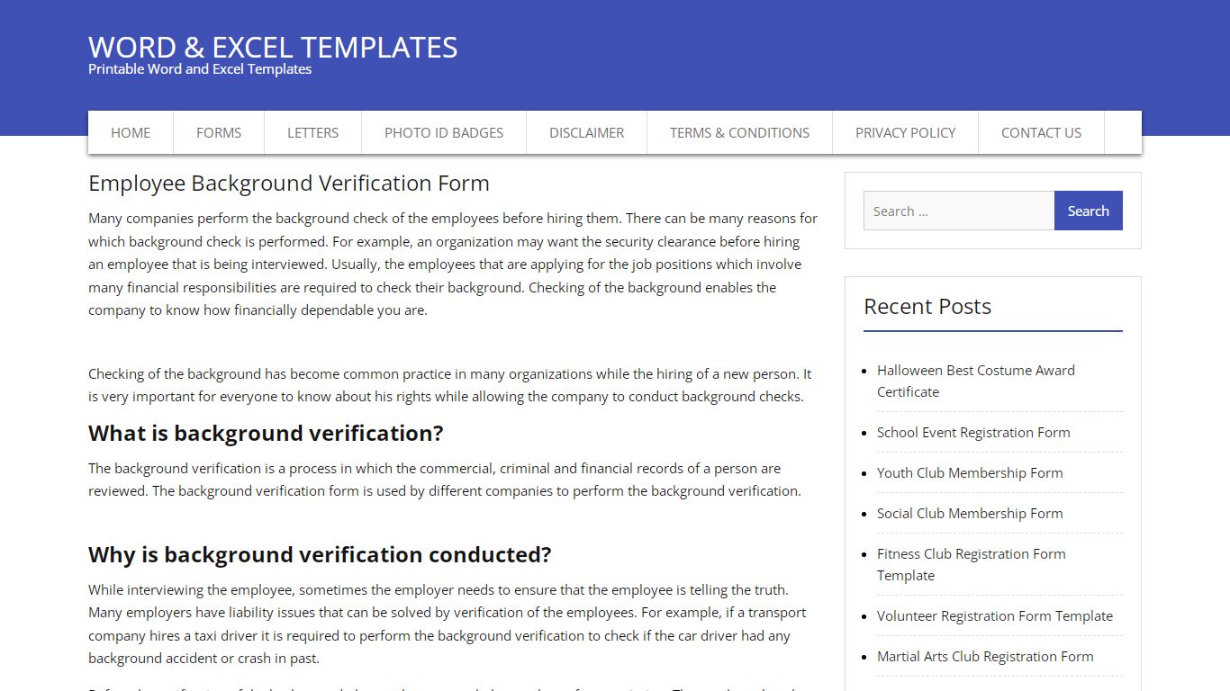 Employee Background Verification Form | Word & Excel Templates